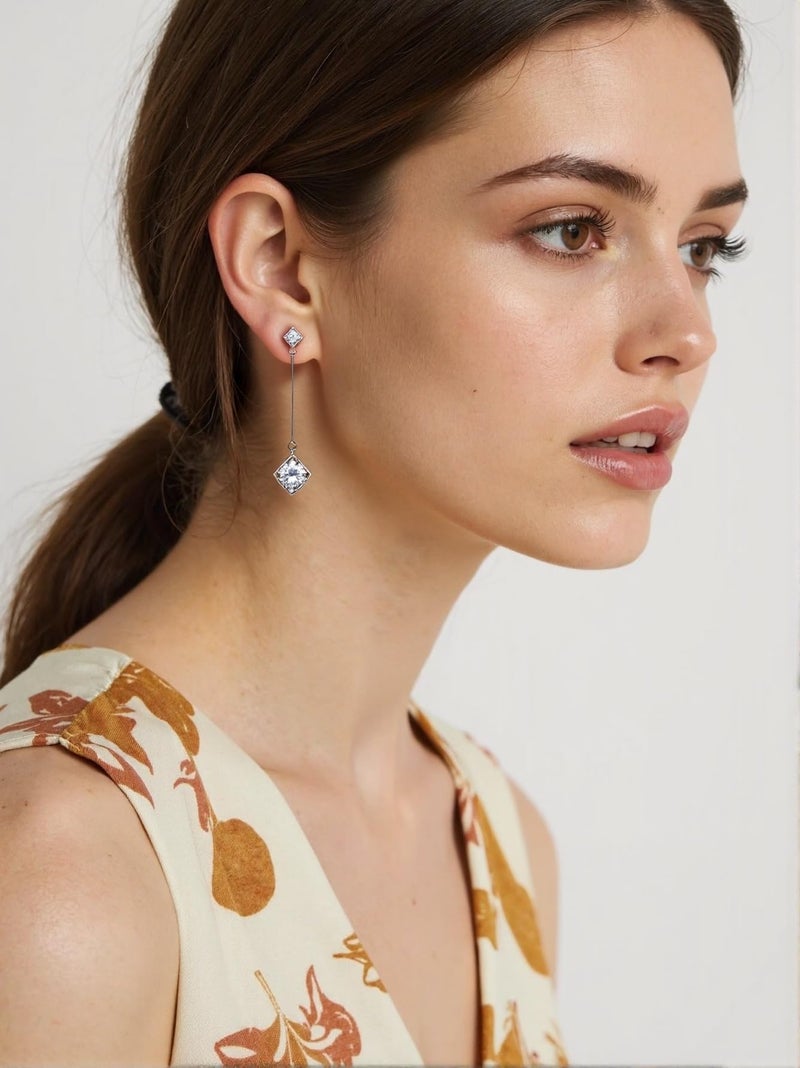 SBLING Platinum-Plated Cubic Zirconia Drop Earrings, 3.9 cttw, Cube - Image 4